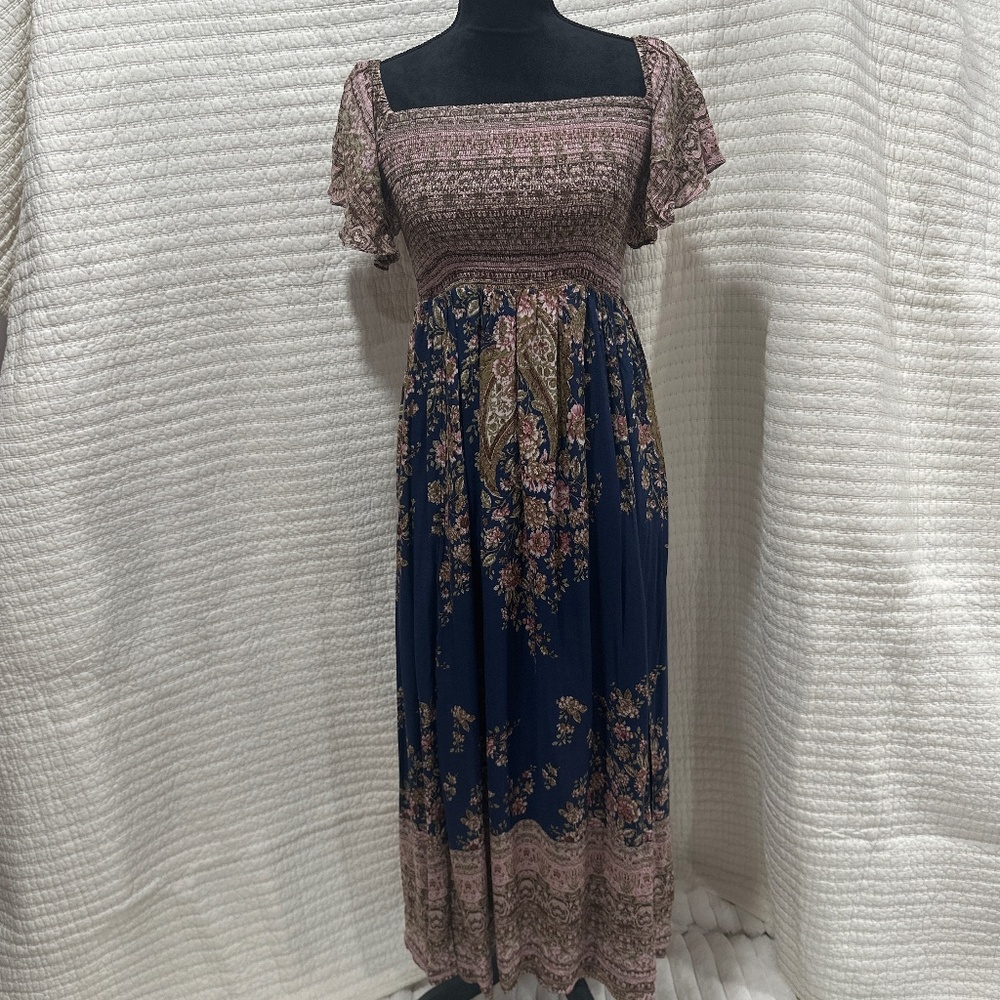 Free People Louise Border Print Midi Dress Size Small MSRP $128 NWT